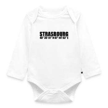 Strasbourg Coordinates - Organic Longsleeve Baby Bodysuit - white - Front