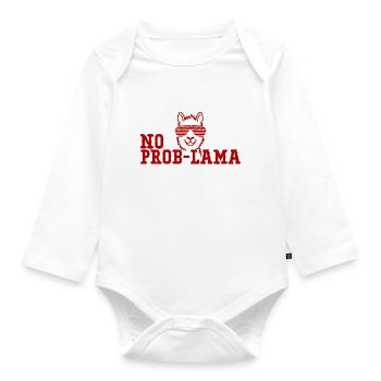 Kein Prob-Lama Alpaka mit Lama Sonnenbrille - Baby Bio-Langarm-Body - Weiß - Vorne