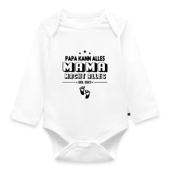 Baby 2023 Papa kann alles Mama macht alles - Baby Bio-Langarm-Body - Weiß - Vorne