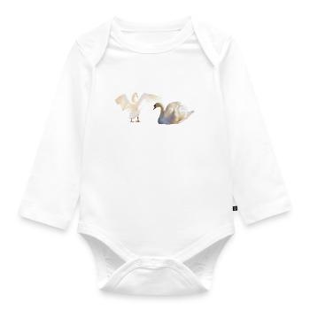 Cygnes aux ailes ouvertes, Natation, Naturel - Body Bébé bio manches longues - blanc - Devant