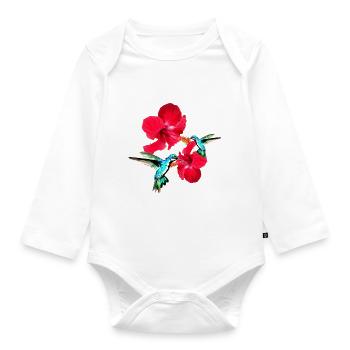 Colibri, Oiseau, Hibiscus, Fleur de lotus, Fleurs - Body Bébé bio manches longues - blanc - Devant