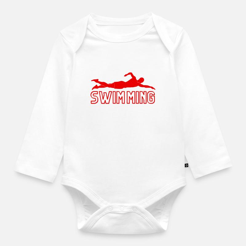Natation - idée cadeau natation - Body Bébé bio manches longues - blanc