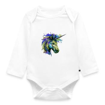 Unicorn Head Portrait Colorful - Organic Longsleeve Baby Bodysuit - white - Front