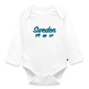 Sweden Fahne Elch Bär Rentier Urlaub Souvenir - Baby Bio-Langarm-Body - Weiß - Vorne