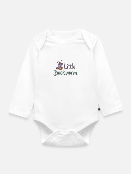 Little Bookworm - Lesewurm Bücherwurm - Baby Bio-Langarm-Body - Weiß