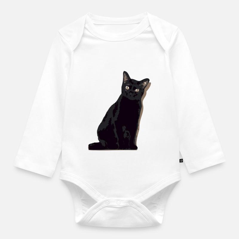 chat noir, black cat - Body Bébé bio manches longues - blanc