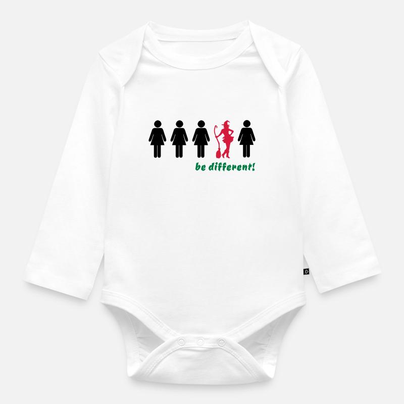 be different! - sei anders (Hexe) - Baby Bio-Langarm-Body - Weiß
