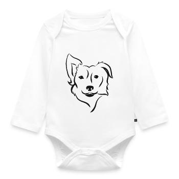 Border collie silhouette - Organic Longsleeve Baby Bodysuit - white - Front