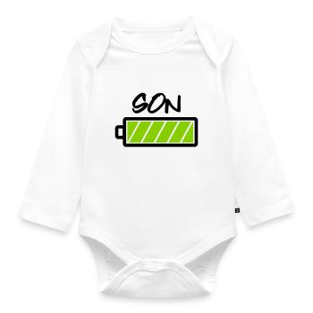 son battery full battery full-family-baby son - Organic Longsleeve Baby Bodysuit - white - Front