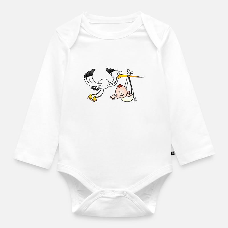 La cigogne apporte le bébé. - Body Bébé bio manches longues - blanc