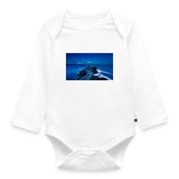 Coast with lighthouse - Organic Longsleeve Baby Bodysuit - white - Front