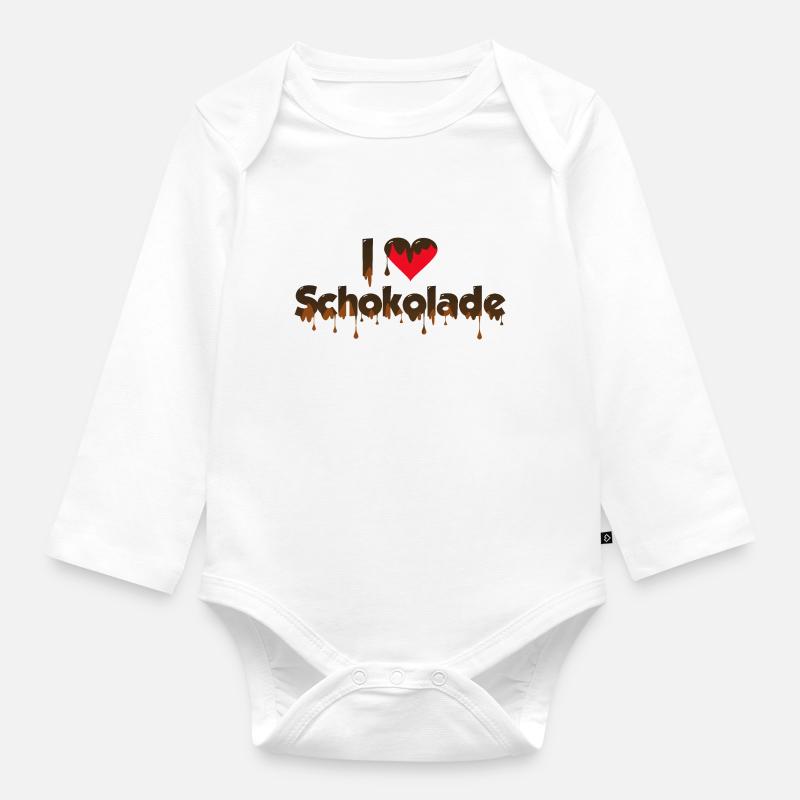 Chocolat - J’aime le chocolat - Body Bébé bio manches longues - blanc