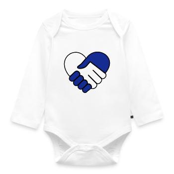 Hand in hand heart blue-colorless - Organic Longsleeve Baby Bodysuit - white - Front