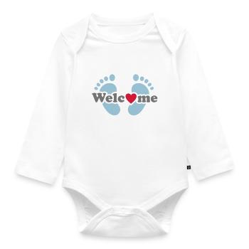 Welcome Me! Baby feet pregnancy - baby bump - Organic Longsleeve Baby Bodysuit - white - Front