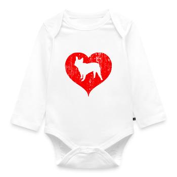French bulldog heart retro - Organic Longsleeve Baby Bodysuit - white - Front