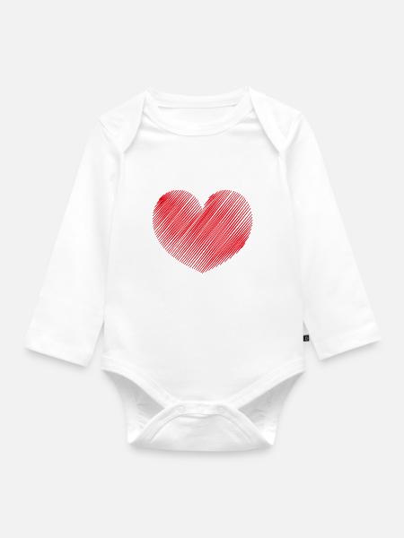Rotes Herz Bleistift - Baby Bio-Langarm-Body - Weiß