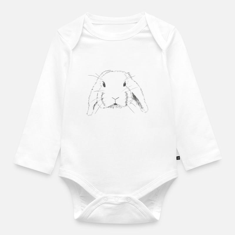 Aries Rabbit Drawing - Organic Longsleeve Baby Bodysuit - white