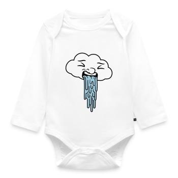 puking funny rain cloud - Organic Longsleeve Baby Bodysuit - white - Front
