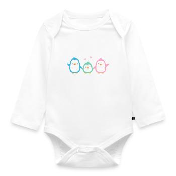 Cute Penguin Family - Organic Longsleeve Baby Bodysuit - white - Front