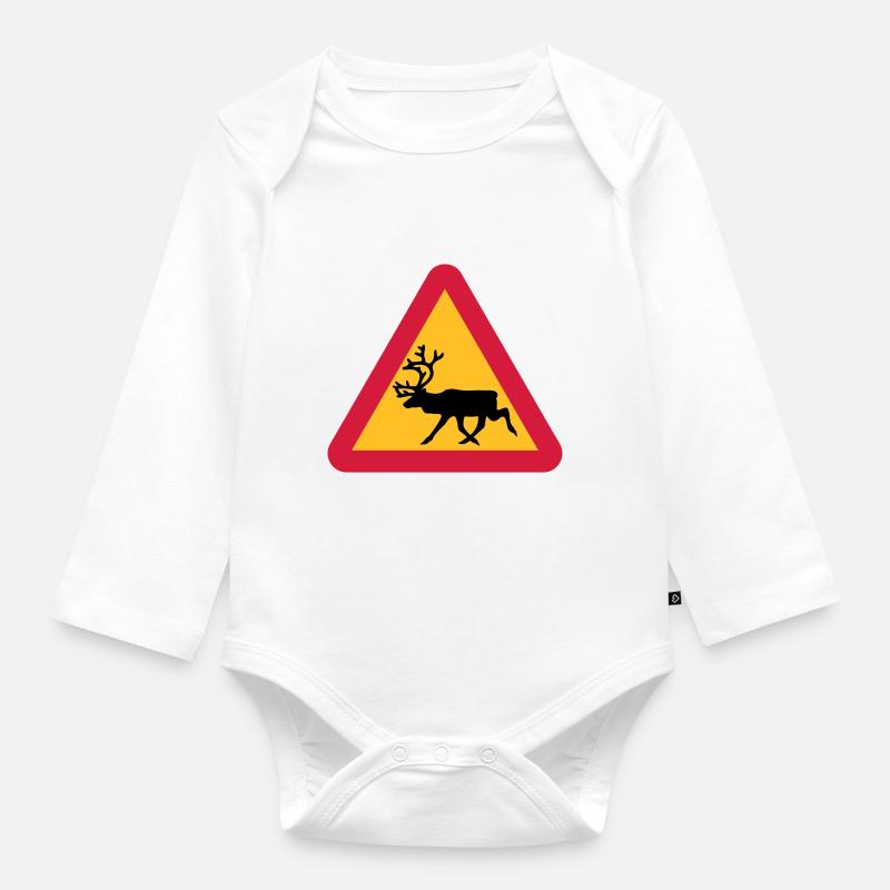 Panneau d'avertissement de renne - Body Bébé bio manches longues - blanc