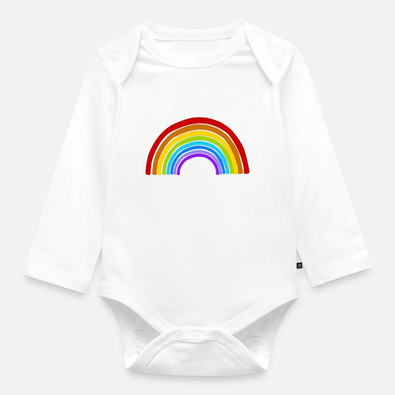 Regenbogen - Baby Bio-Langarm-Body - Weiß