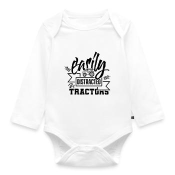 Slightly Distracted From Tractors Trecker Tractor - Organic Longsleeve Baby Bodysuit - white - Front