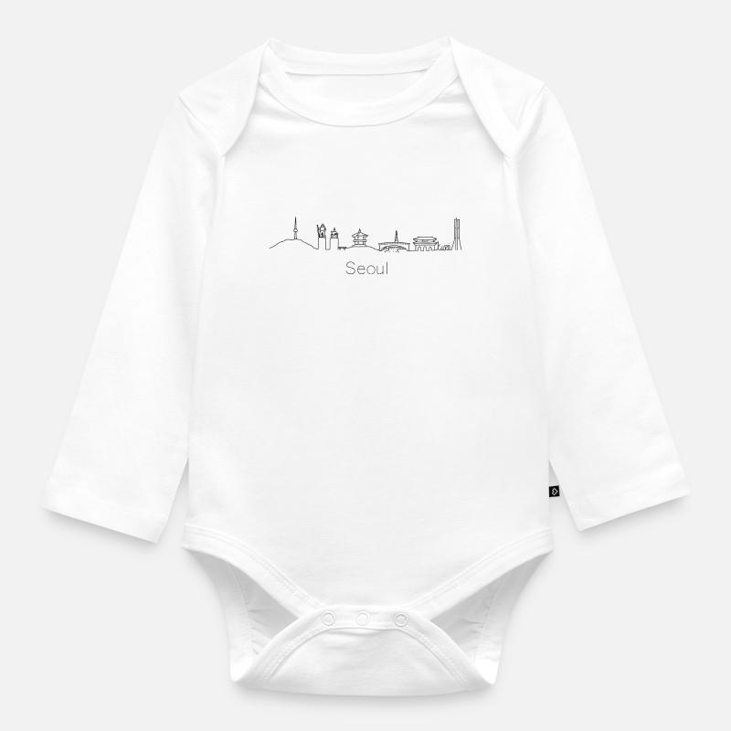Séoul Corée du Sud Skyline - Body Bébé bio manches longues - blanc