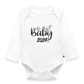 Baby 2024 Schwangerschaft verkünden Baby Geburt - Baby Bio-Langarm-Body - Weiß - Vorne