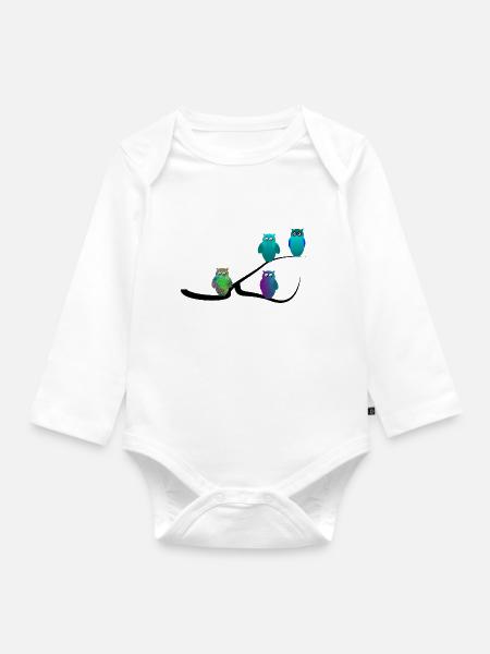 Eule - Baby Bio-Langarm-Body - Weiß