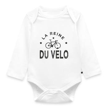 Cadeau velo humour la reine du vélo cycliste - Body Bébé bio manches longues - blanc - Devant