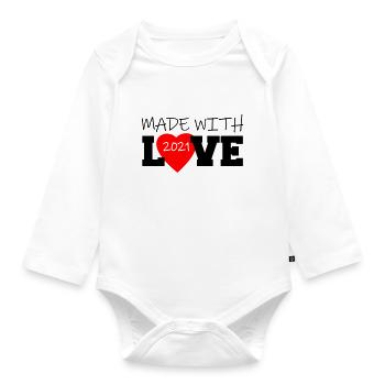Made With Love 2021 Geschenkidee für Eltern - Baby Bio-Langarm-Body - Weiß - Vorne
