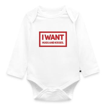 JE VEUX DES CÂLINS ET DES BAISERS. Design mignon et cool. Nouveau - Body Bébé bio manches longues - blanc - Devant