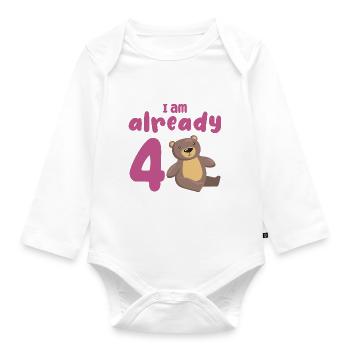 I am already 4 years old 4th birthday - Organic Longsleeve Baby Bodysuit - white - Front