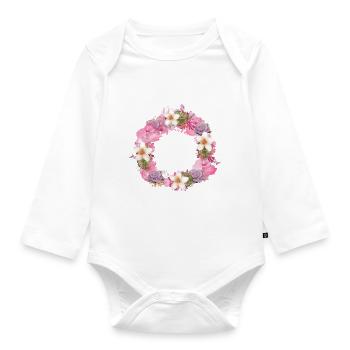 vide,fleurs,couronne de fleurs,floral,aquarelle - Body Bébé bio manches longues - blanc - Devant