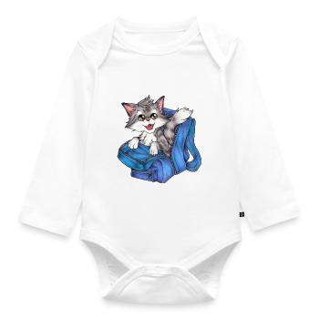 Niedliche Katze in Schulranzen Rucksack Schule - Baby Bio-Langarm-Body - Weiß - Vorne