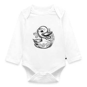 Canard nageur mignon avec un sourire amusant - Body Bébé bio manches longues - blanc - Devant