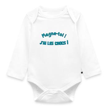 Magne-toi, j'ai les crocs! - Bavoir Enfant et Body - Body Bébé bio manches longues - blanc - Devant