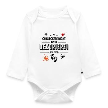 Baby 2023 Ich kleckere nicht Ich dekoriere - Baby Bio-Langarm-Body - Weiß - Vorne
