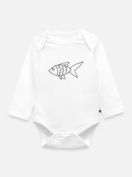 Handgezeichneter minimalistischer Kinderfisch - Baby Bio-Langarm-Body - Weiß