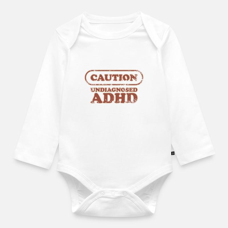 Caution, ADHD - Organic Longsleeve Baby Bodysuit - white