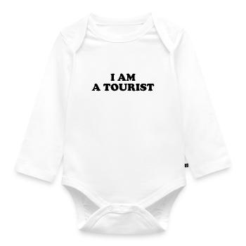 "I'm a Tourist" English Black - Organic Longsleeve Baby Bodysuit - white - Front