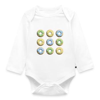 Donut für jeden Geschmack in Blau, Gelb und Grün. - Baby Bio-Langarm-Body - Weiß - Vorne