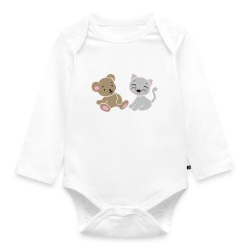 Lächelnder Babybär und Kätzchen - Baby Bio-Langarm-Body - Weiß - Vorne