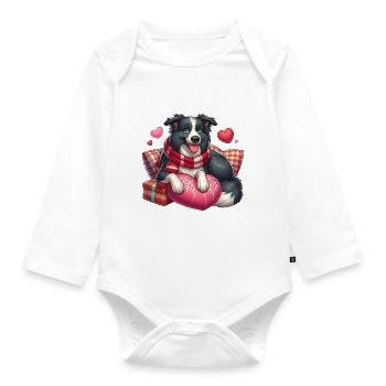 Border Collie Love - Organic Longsleeve Baby Bodysuit - white - Front