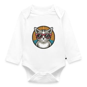 Chat avec des lunettes de soleil - Body Bébé bio manches longues - blanc - Devant
