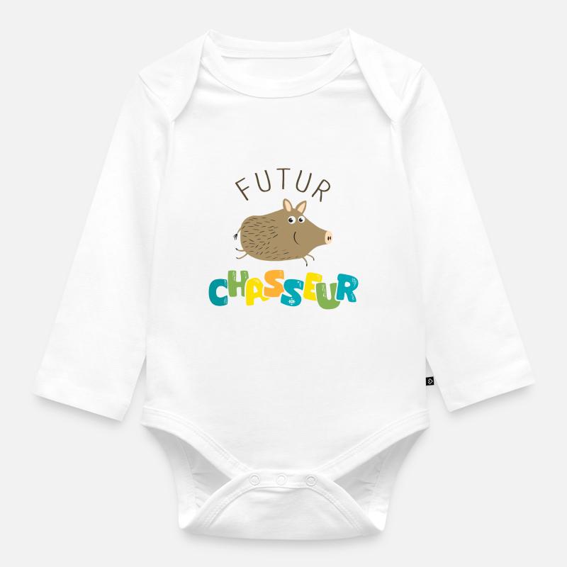Futur chasseur annonce grossesse naissance garçon - Body Bébé bio manches longues - blanc