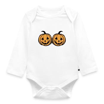 Pumpkin Face - Organic Longsleeve Baby Bodysuit - white - Front