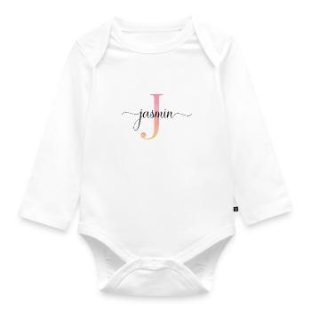 J | Monogram | Name | Jasmin |Watercolor - Organic Longsleeve Baby Bodysuit - white - Front