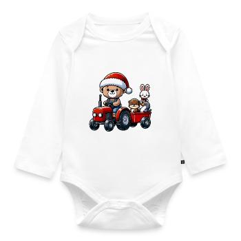 Teddy als Weihnachtsmann mit Otter und Hase - Baby Bio-Langarm-Body - Weiß - Vorne