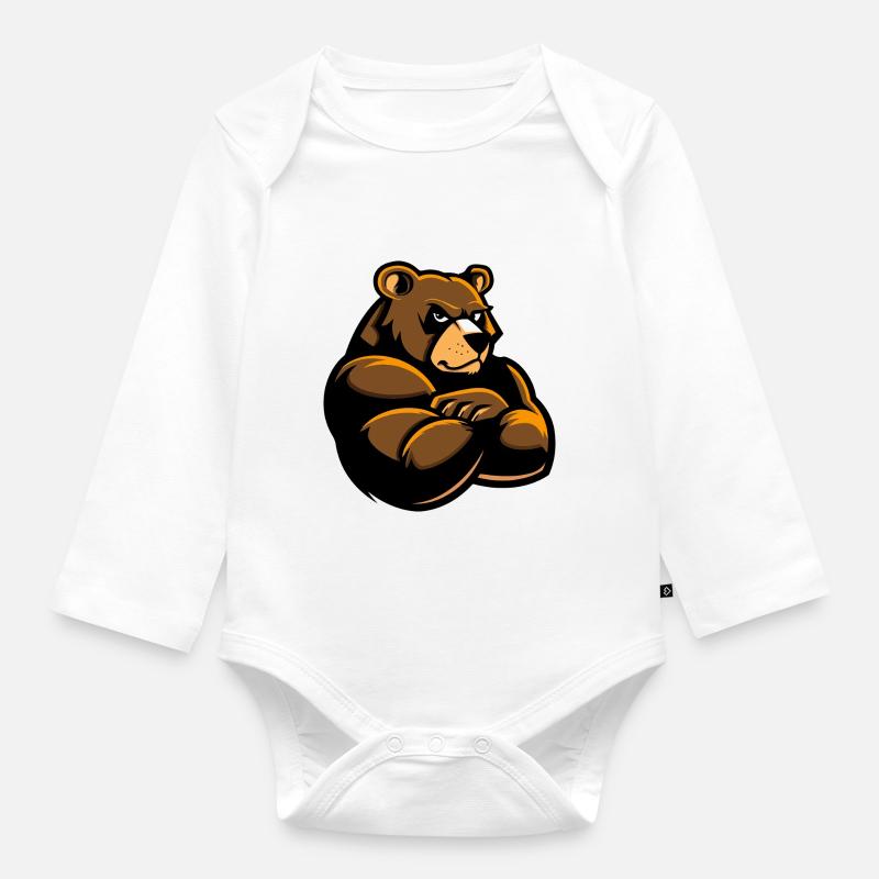 Bär Comic - Baby Bio-Langarm-Body - Weiß